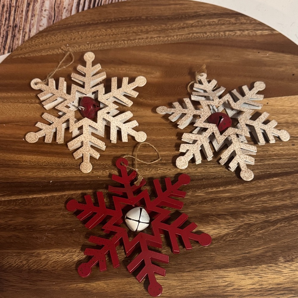 Red and Silver Snowflake Ornaments Set